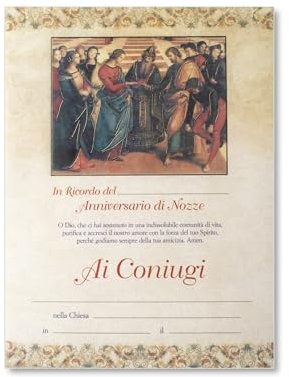 Fratelli Bonella | Certificate in Parchment Paper in Remembrance of the Wedding Anniversary with the Marriage of the Virgin | Made in Italy