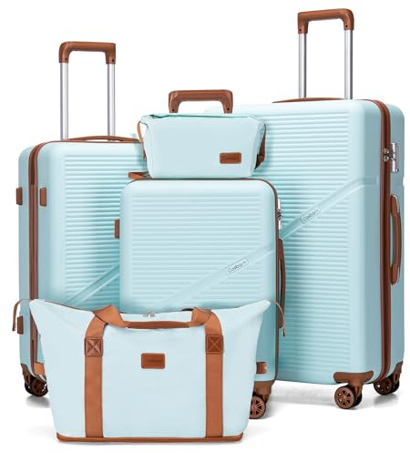Cosbarn 5 Piece Luggage Sets with Spinner Wheels, Hardshell ABS Suitcase Set with Tsa Lock, Lightweight Hardside Waterproof Travel Suitcases for Men Women, MintGreen (20/24/28)
