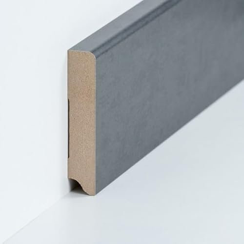 PROVISTON - Battiscopa in MDF, 19 x 96 x 2500 mm, nucleo in MDF laminato, grigio per incollare, viti e chiodi, 62,5 m, 25 pezzi