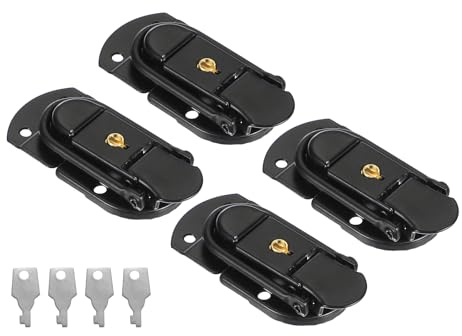 PATIKIL Pestillo de Candado para Maleta 2.64 X 1.34 4 Piezas Cierre de Palanca de Metal Hierro con Llave para Caja de Joyería Estuche de Madera Maletines Equipaje Negro