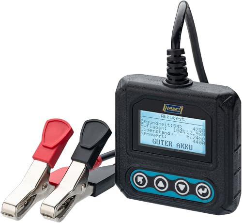 HAZET Batterietester, Mini, Mit QR-Code Funktion 4650-6 | 337 g, Für 12 V Systeme in Pkw , Nkw , Motorrad sowie 12 V Batterien, Robuste Polklemmen mit isolierten Griffen