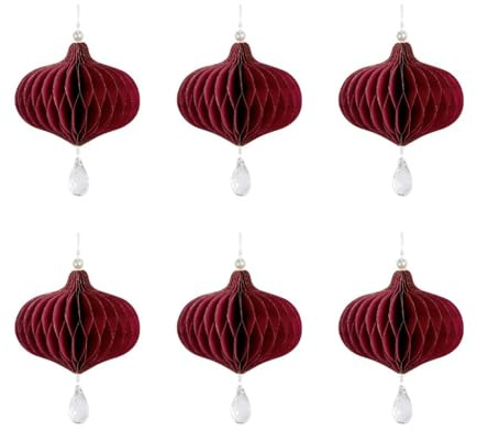 Joaecosmhui Deko Weihnachten, Weihnachtsdeko Innen, 3D Papier Waben Weihnachten Hängende Ornamente, Rote Hängende Weihnachtskugeln aus Papier mit Perlenanhänger, weihnachtsbaumschmuck (6 Stück - F)