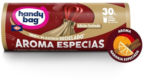 Handy Bag Sacs poubelle aromatiques épices, 100% recyclé, extra résistants, anti-fuites, fermeture automatique, 30 l, 8 sacs, 1 paquet