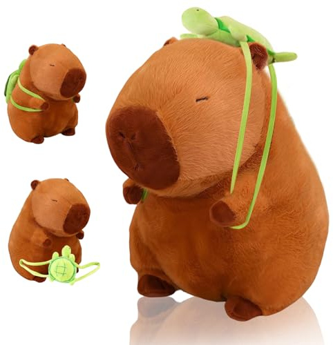 LHOEST Capybara Kuscheltier Wasserschwein Kawaii Capybara Plüschtier 23 cm | Mit Schildkrötenrucksack Wasserschwein Plüschtier Cartoon Stofftier Plushie Puppen Spielzeug Geschenk Geburtstag Weihnachten