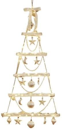 Colcolo Wandbehang Weihnachtsbaum Leiter Holz mit Lichtern Weihnachtsschmuck Dekoration für Urlaub Indoor Festival Tür, Weiß