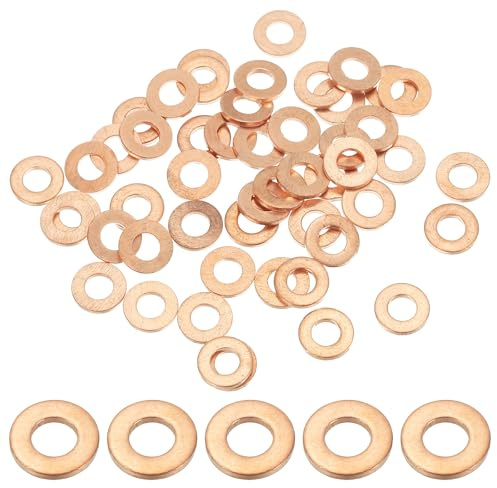 PATIKIL 50pcs Arandela de Cobre M4, Anillo de Sellado, 8x4x1mm(OD*ID*Grosor) Junta Plana Métrica Crush Accesorios Hidráulicos para Tornillos Perno Tapones de Cárter Drenaje de Aceite