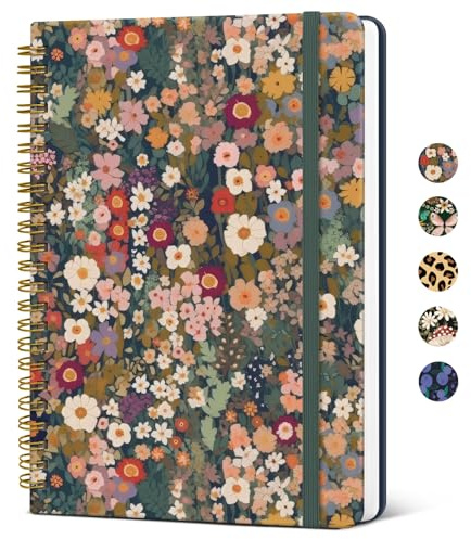 Taja Lined Spiral Journal Notebook for Women, A5 Cute College Ruled Hardcover Notebook for Work & Note Taking, Pretty Journal for Writing, 140 Pages, Flower Garden