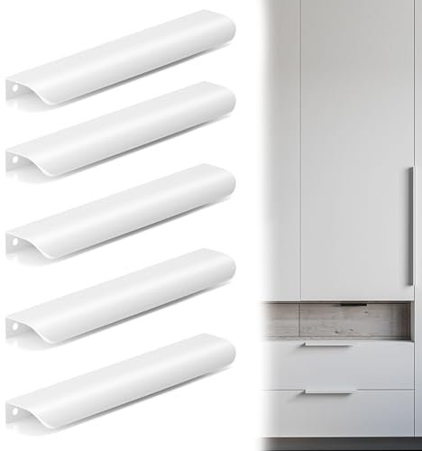 Korsaot 5 Pezzi Maniglie per Mobili Bianco, Maniglie Cucina Porte Interne in Alluminio 200mm, Maniglie Armadio per Armadi Cucina Cassetto Porta Armadio
