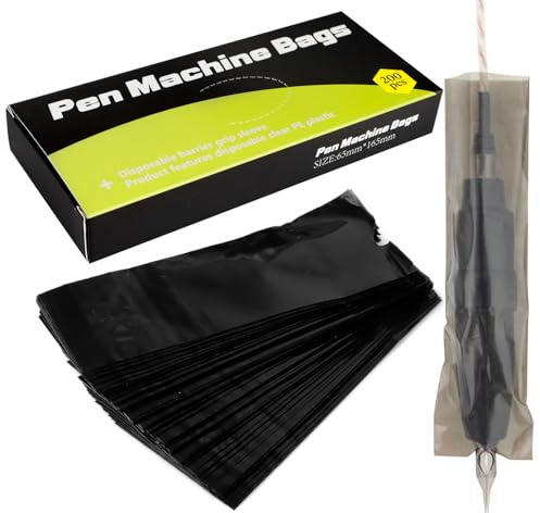 200Pcs Premium Black Tattoo Gear Covers - Waterproof & Dustproof Bags for Machine Guns & Pens, Ideal Protection Wraps