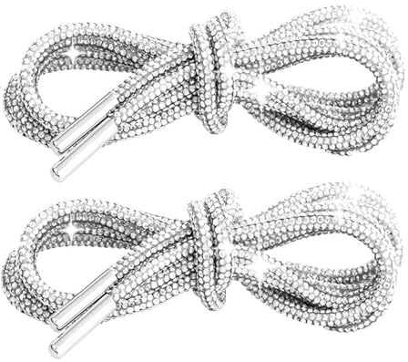 JINGTOPS 1 Paio Lacci per Scarpe Lacci Glitter Metallici Strass per Scarpe Lacci Scarpe Tondi Lacci Corda Strass Accessori Abbigliamento Fai-da-Te di Scarpe Pantaloni Felpe (1 paio argento)