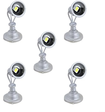 Modellbahn Lampen 5 Stück 1:87 HO Maßstab LED Scheinwerfer Flutlicht Warmweiß 3V 20mA für Eisenbahn & Gebäude Layout Kupfersäule Modell Straßenlaterne 15mm Höhe(white)