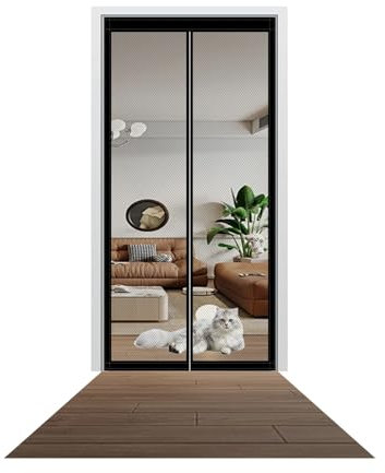 Moustiquaire Porte Magnétique 190 x 190 cm Fermeture Automatique Moustiquaire Aimantée De Porte Rideau Kit D'Installation Complet Pour La Plupart Les Types De Fenêtres Ou Porte, Noir