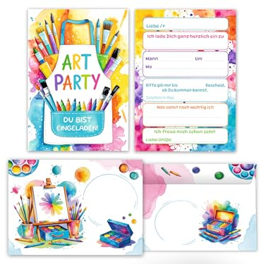 10 Einladungskarten inkl. 10 Umschläge zum Kindergeburtstag Mädchen Jungen Art Kreativ-Party Malparty Kunst Basteln DIY Künstlerparty Kinder Einladungen Geburtstag Geburtstagseinladungen Kids