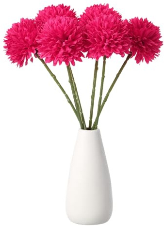 sourcing map 6pcs Artificial Chrysanthemum Ball Flowers Faux Chrysanthemum Flowers Bouquet Silk Fake Mum Flower for Home Garden Wedding Party Decoration, Rose Red