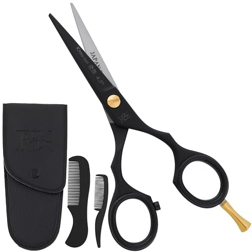4.5 RnK Moustache & Beard Scissors - 4.5 inch Japanese Stainless Steel Moustache Scissors with Moustache Comb & Pouch, Precision Grooming Tools for Men Featuring Razer Sharp Hand honned Edge
