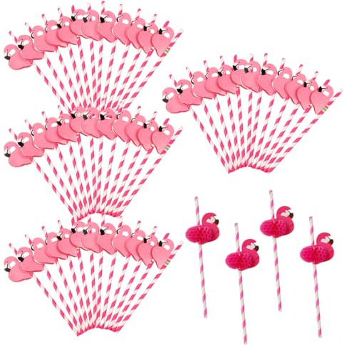 OHREN 50 unidades Pajitas de Cóctel, Pajitas de Papel con Diseño de Flamenco, Divertidas Pajitas Tropicales para Fiesta Hawaiana de Verano en la Playa, Decoración para Bebidas