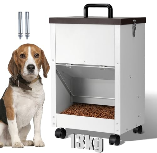 Mangiatoia Automatica a Gravità per Cani di Grossa Taglia | Distributore di Cibo da 13 Kg in Metallo Zincato, Dispenser per Animali Domestici Adatto per Interni ed Esterni