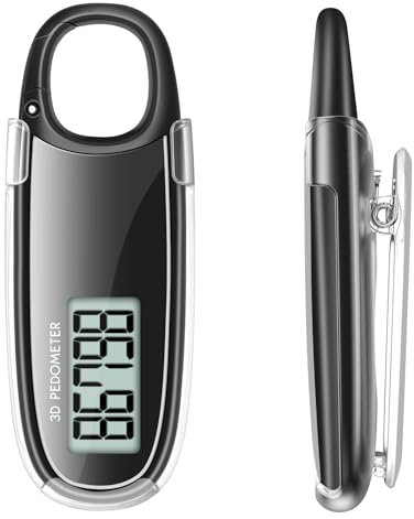Simple Step Counter Walking 3D Pedometer with Clip & Lanyard, Step Counter with LCD Display, Clip and Lanyard (Black)