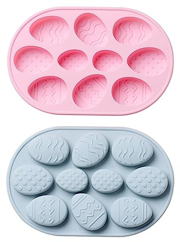 VICASKY 2pcs Easter Egg Silicone Cake Mold Food Grade Non Stick Baking Moulds for DIY Cake Decorating Reusable Cavity Easter Baking Tools Blue and Pink