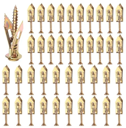 80 Pcs Self Drilling Anchor Screws for Drywall – 40 Metal Wall Anchors & 40 Sheetrock Screws, No Drill Needed Heavy Duty Drywall Anchors for TV, Shelves, Cabinets, Curtains, Wall Mounting