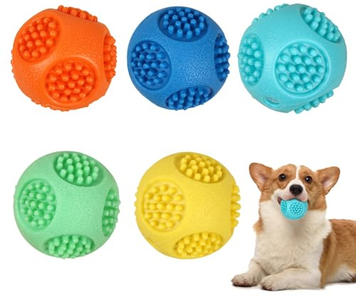 Palline per Cani che Scricchiolano, 5 Pezzi Palla Giocattolo per Masticatori Aggressivi per Cani in TPR, Giocattoli Interattivi da Masticare per Cane di Taglia Grande e Media, per Pulizia dei Denti