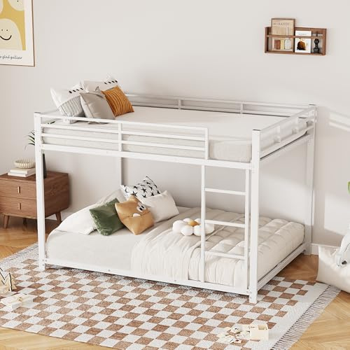 Kelodan Kinderbett 140x200, Etagenbett, Eisenbett, Eisenetagenbett in klassischer Form, Weiß