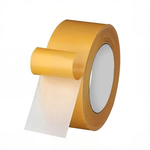 Tacitmeet Double Sided Fabric Tape, Heavy Duty Curtain Hemming Tapes with Fiberglass Mesh, Double Sided Tape for Clothes Pants Dresses Floor Carpet Wall without Sewing Ironing (1 Inch × 66FT)