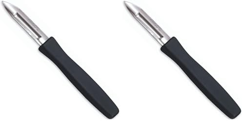 Arcos Gadgets Professionali - Pelapatate Spelucchino Coltello per sbucciare - Lama Acciaio Inossidabile 60 mm - Manico Polipropilene Colore Nero (Confezione da 2)