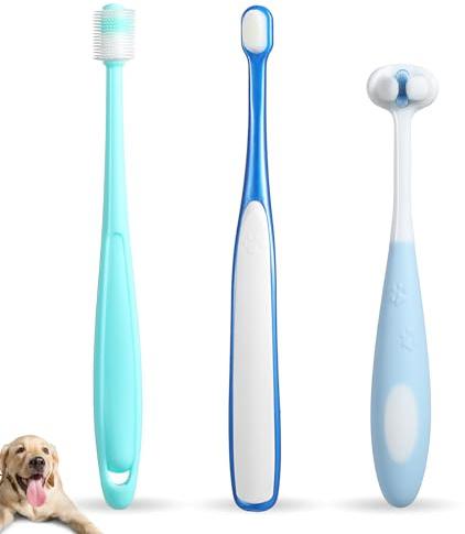 ValueBargain 3 Pcs Small Dog Toothbrush, Ultra Soft Toothbrush for Puppies with 360° Silicone Bristles for Puppies & Cats, Canine Dental Care Set (3 Shapes)