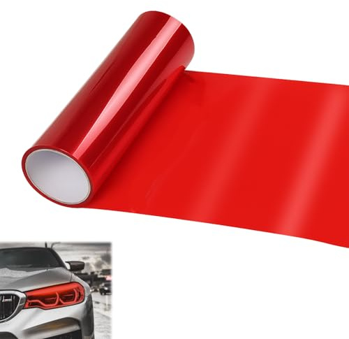 BaZuyunMd Scheinwerferfolie für Auto, Rot, Selbstklebend, Transparent, 30 cm x 120 cm, Tönungsfolie für Nebelscheinwerfer