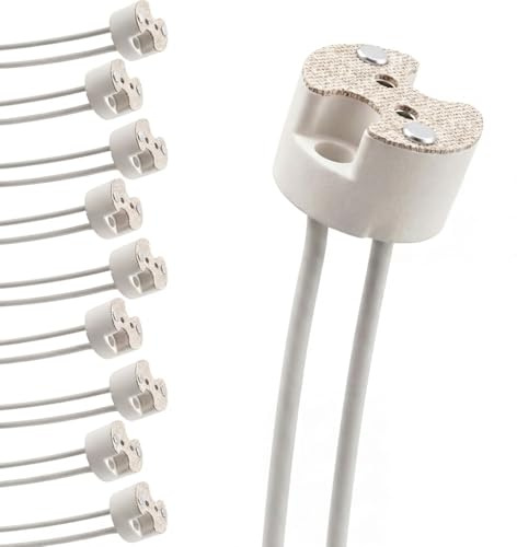 10 Stück GU5.3 Fassung mit 14cm Silikonkabel, MR16 Keramik Sockel für G4 GU4 G6.35 LED und Halogen Lampen, 12V-250V Max 100W Lampenfassung, Weiß