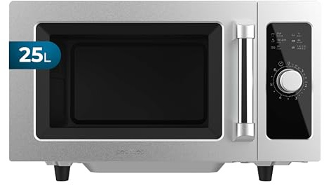 Cecotec Microondas sin Plato Profesional - 25L - FlatPro 2500. 1000W, Magnetrón, Control Mecánico, Temporizador 60min, Incluye Funciones de Descongelado, Cocinado Exprés y Aviso Sonoro, Inox