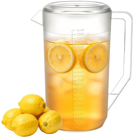 Clear Water Jug with Lid, 2.4L Large Capacity Plastic Jugs for Fridge, Unbreakable Beverage Pitcher for Iced Tea Lemonade Milk, Reusable Juice Jug Drink Container for Party Picnic