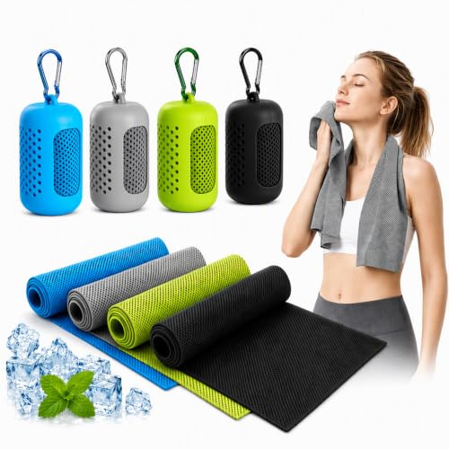 EHIOG Kühlendes Handtuch 4er Set, Sporthandtuch aus Mikrofaser, Schnelltrocknend Cooling Towel mit Silikonhülle, Fitness Handtuch Gym Towel für Yoga Fitness Outdoor Laufen 30x90 cm-B