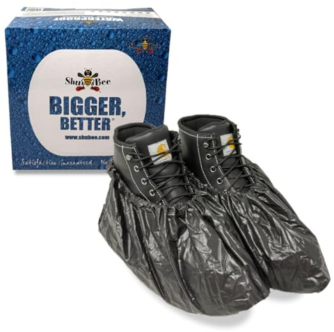 ShuBee Waterproof Shoe & Boot Covers Slip-Resistant Disposable for Plumbing Construction Floor Protection - Black 40 Pair