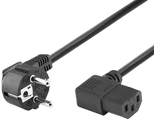 50cm Strom-Kabel Netz-Kabel für Kaltgeräte, Schutzkontakt Stecker männlich 90° abgewinkelt auf C13 Buchse Kupplung weiblich 90° abgewinkelt, Schwarz