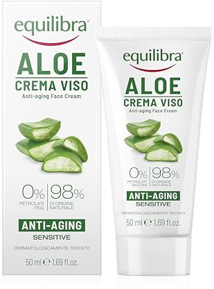 Equilibra Cuidado Facial, Crema Facial Antienvejecimiento a Base de Aloe Vera con Efecto Hidratante, Calmante y Protector para Prevenir las Arrugas y los Signos de Envejecimiento, 50 ml