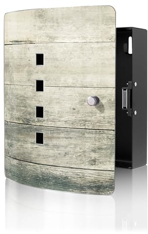 banjado Design Schlüsselkasten aus Edelstahl für 10 Schlüssel - Schlüsselschrank zur Schlüssel Aufbewahrung 24 x 21,5 x 7cm groß mit praktischem Magnetverschluss - Motiv Graue Planken