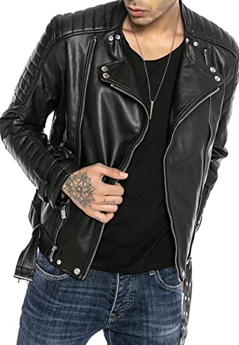 RED BRIDGE Giacca in finta pelle da uomo Giubbotto Manica lunga Similpelle Biker Casual Stile biker Nero L