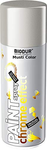 Biodur Chrom-Sprayfarbe Emaille-Sprühfarbe 400 ml, Chromeffekt Silber, Glänzend, Glatte Chromoberfläche Schnelltrocknend für den Innenbereich, Chrom Spray Lack, Sprühlack, Spraydosen DIY
