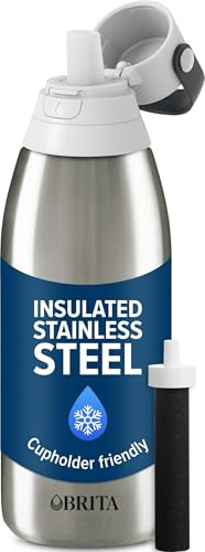 Brita Insulated Filtered Water Bottle with Straw, Reusable, Stainless Steel Metal, 32 Ounce