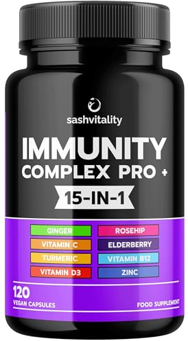 Immune Booster – Immune System Support Supplement with Vitamin D3-120 Capsules - Zinc, Elderberry, Iron, B12, C, Turmeric, Selenium, Garlic, Probiotics & More – Vegan Multivitamin Complex