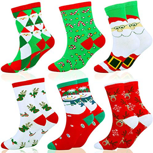 HOWAF 6 Paia Calzini Natale in Cotone per Bambini Adulti Riempitivi Natale, Calzini Caldi Natale per Uomo Donna Ragazzo Regalo di Natale, Natale Unisex Calzini Idee per Sacco Scatola Vigilia Di Natale