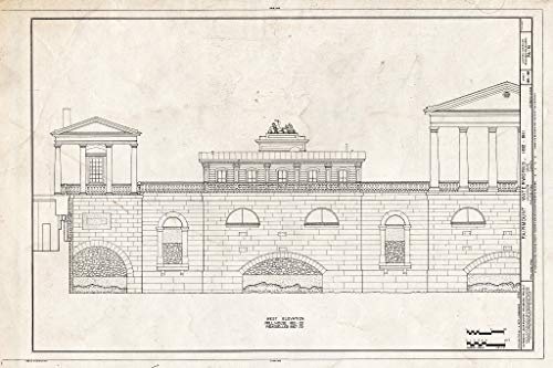 Historic Pictoric : Blueprint 28. Mill House west Elevation - Fairmount Waterworks, East Bank of Schuylkill River, Aquarium Drive, Philadelphia, Philadelphia County, PA 24in x 16in