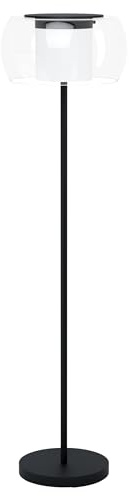 Eglo Lampadaire LED Briaglia-c, lampe à poser dimmable, luminaire salon | connecté en métal noir avec boule en verre et cylindre opaque, blanc chaud – froid, RVB
