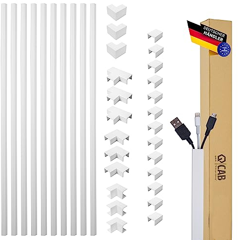 QCAB Kabelkanal Set weiß selbstklebend 10m (1,5 x 1,0 x 100 cm) - VDE geprüft - Made in Europe - mit extrastarkem Schaumklebeband zur Montage ohne Bohren