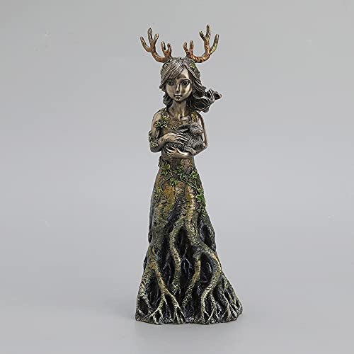 Veronese Design Heiliger Hain, Wiegenlied, Geweih, Baum, Göttin mit Hase, kaltgegossenes Kunstharz, Statue, Naturgeistfigur, Heimdekoration, Sammlerstück, 24 cm hoch