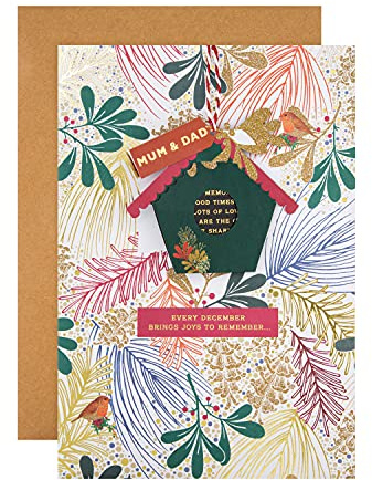 Hallmark 25558777 Weihnachtskarte für Mama und Papa, modernes Design, mit Aufhängung und versteckter Botschaft, versch