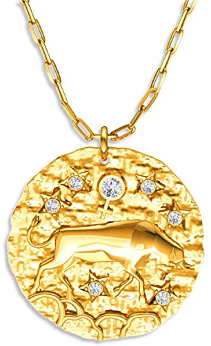 LillyMarie Collier En Argent Sterling Doré Avec Pendentif Signe Astrologique Taureau