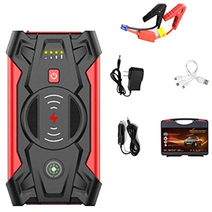 CUTTE Démarreur de Voiture Multifonction Double USB Lampe de Poche LED Booster de Démarrage d'urgence Batterie Externe Portable pour Automobile, Moto, Camions, SUV,Red